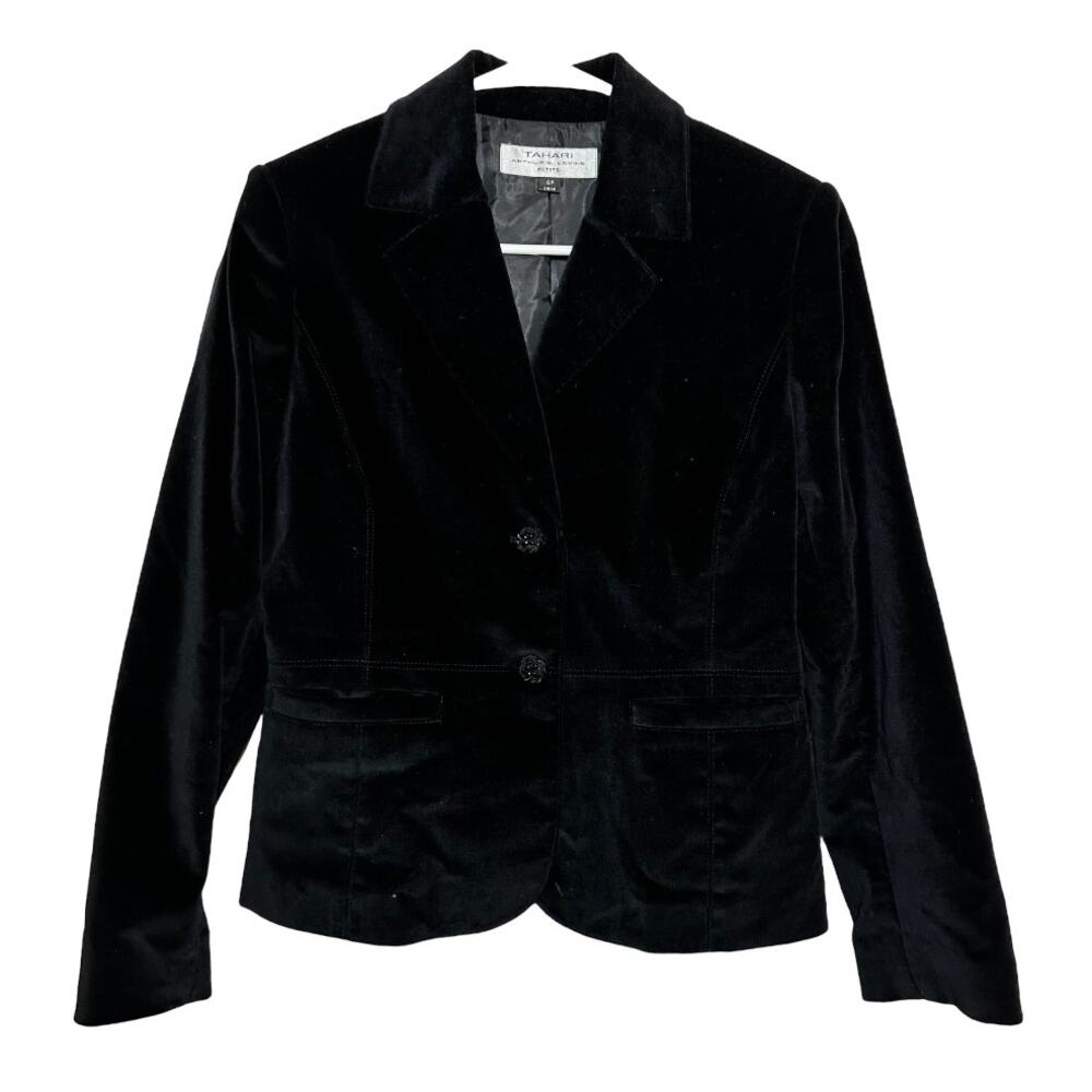Tahari Velvet Blazer Suit Jacket Two-Button Notch Lapel Black 6 Petite
